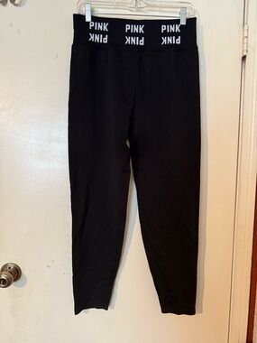 PINK ACTIVE Black Leggings with Pink Logo Waistband